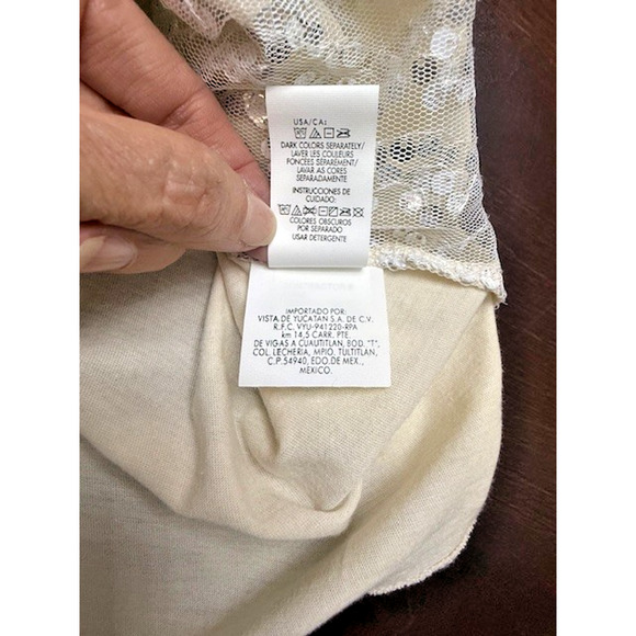 Calvin Klein Women Layered Silver Sequin Ivory Off White T-shirt Sz Medium NEW!! - Picture 10 of 12